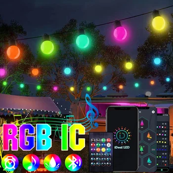 RGBIC Smart LED Шаровая гирлянда, Сказочные гирлянды, Bluetooth, Многоцветный водонепроницаемый наружный светильник, Праздничный декор для свадебной вечеринки