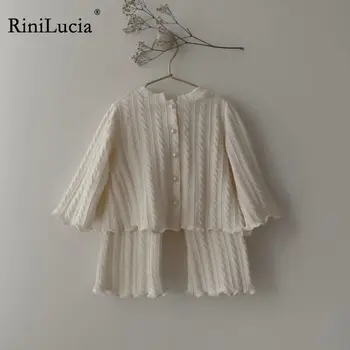 RiniLucia Kid Комплекты одежды для маленьких девочек Вязаное пальто с длинным рукавом Брюки для девочек Комплект из 2 предметов Осень Зима Комплект детской одежды Outifts