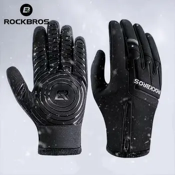 ROCKBROS Зимние мотоциклетные перчатки Теплые перчатки с сенсорным экраном на весь палец, спортивные теплые длинные Велосипедные Лыжные перчатки, аксессуары