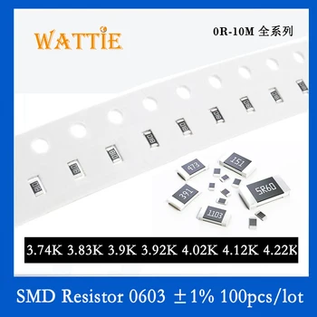 SMD резистор 0603 1% 3,74K 3,83K 3,9K 3,92K 4,02K 4,12K 4,22K 100 шт./лот микросхемные резисторы 1/10 Вт 1,6 мм *0,8 мм