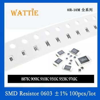 SMD резистор 0603 1% 887K 909K 910K 931K 953K 976 K 100 шт./лот микросхемные резисторы 1/10 Вт 1.6 мм*0.8 мм