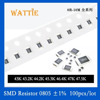 SMD резистор 0805 1% 43K 43.2K 44.2K 45.3K 46.4K 47K 47.5K 100 шт./лот микросхемные резисторы 1/8 Вт 2.0 мм * 1.2 мм