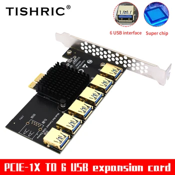 TISHRIC PCIE Multiplier PCIE От 1X до 6 Слотов USB Карты Расширения USB3.0 Riser 009s 010 Удлинитель Конвертер Для Майнинга BTC Miner
