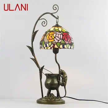 ULANI Tiffany Glass Table Light LED Креативная Прикроватная Настольная Лампа Из Смолы В Форме Цветка С Абажуром Для Дома, Гостиной, Спальни