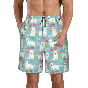 Westie Donuts Terriers, подростковые пляжные брюки, спортивные шорты, Летние мужские пляжные купальники, подходящие для занятий фитнесом.