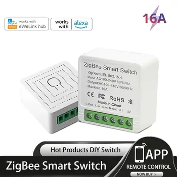 Zigbee 16A MINI Smart Switch Поддерживает автоматический выключатель с 2-полосным таймером управления, беспроводной переключатель Работает с Alexa Google Home
