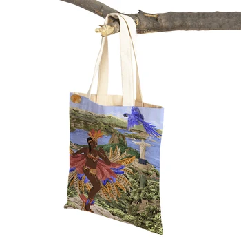 Абстрактная девушка, Тадж-Махал, Тигр, море, пляж, женские сумки для покупок, повседневная холщовая сумка с двойным принтом, винтажная художественная сумка для покупок на плечо