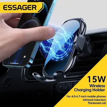 Автоматическое Автомобильное беспроводное зарядное устройство Essager мощностью 15 Вт Qi для iPhone 14 13 Samsung S20 S10 с магнитным USB инфракрасным датчиком, держатель для телефона