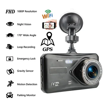Автомобильный видеорегистратор WiFi Full HD 1080P Видеорегистратор Камера заднего вида Автомобиля Видеорегистратор ночного видения Авторегистратор GPS Регистратор Автомобильные Аксессуары