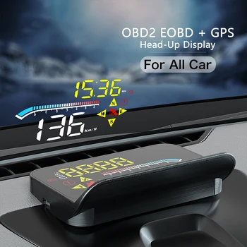 Автомобильный головной дисплей HUD Auto OBD2 GPS Двухсистемный проектор для автомобильных стекол Охранная сигнализация температуры воды Электронные Аксессуары