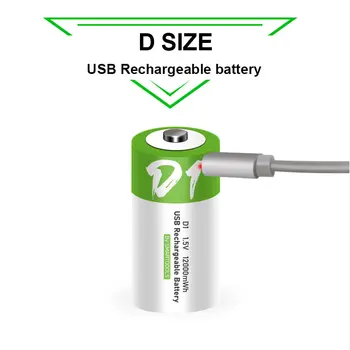 Аккумуляторная Батарея Размера D 1.5 V 12000mWh, USB-Зарядка, Литий-ионные Аккумуляторы LR20/D1 для Бытового Водонагревателя с Газовой Плитой