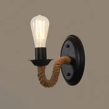 Американская ретро Промышленная лампа для гостиной, прикроватный светильник из пеньковой веревки, прихожая, кабинет в коридоре, кафе-бар, ресторан, настенный светильник