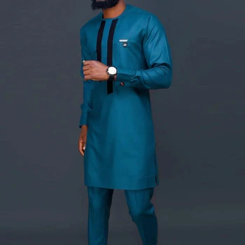Африканский мужской комплект из 2 предметов, топ с длинными рукавами и принтом, брюки, повседневный свадебный мужской костюм в этническом стиле, наряды..