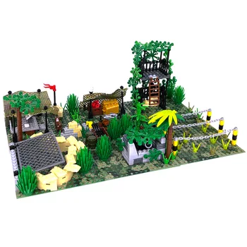 Базовая сцена Казармы в джунглях, Военные Строительные блоки MOC, Тренировочный лагерь Спецназа, Сторожевой пост, Набор кирпичей, Совместимый с LEGO