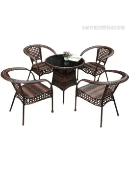 Балконные стулья тростниковые в три-пять раз, столик для отдыха, чайный столик из закаленного стекла, уличная мебель Подходит