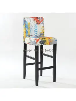 Барный стул из массива дерева, современный простой барный стул, креативный барный стул с европейской спинкой, высокий стул, стул на стойке регистрации, домашняя столовая