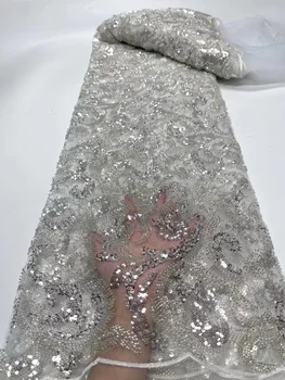 Белая кружевная ткань с пайетками высокого качества для свадебных платьев Чистая Свадебная Роскошная Хрустальная ткань ручной работы Африканский тюль с блестками