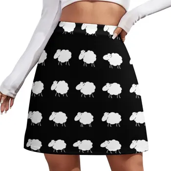 Белая овца на черном фоне # 3 Мини-юбка, роскошные женские юбки Kawaii