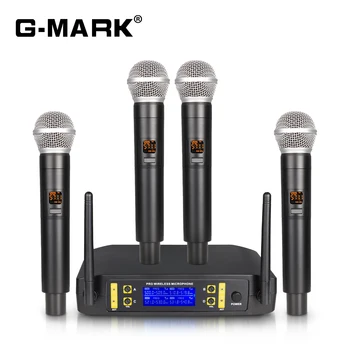 Беспроводной микрофон G-MARK GLC640 Профессиональный 4-канальный караоке-микрофон с регулируемой частотой для домашней вечеринки Динамик Шоу-сцены