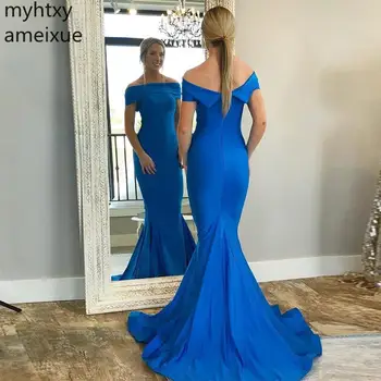 Большие размеры Королевских синих вечерних платьев для мероприятий в стиле Русалки с открытыми плечами, вечерние платья со шлейфом для официальных вечеринок 2023 года, вечерние халаты