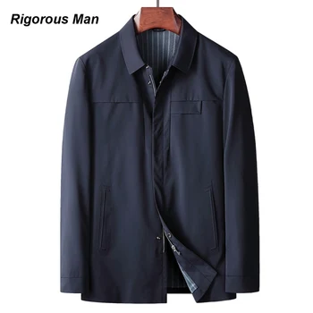 Брендовые деловые повседневные куртки высшего качества для мужчин, весенне-осенняя нейлоновая рубашка с отворотом из молочного шелка, синее / черное пальто, Мужская одежда M-4XL