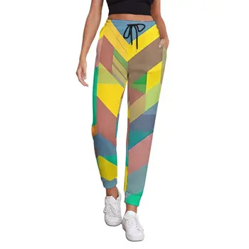 Брюки для бега трусцой с цветным принтом, женские домашние тренировочные брюки с геометрическим рисунком, Весенний дизайн, Уличная одежда, Брюки большого размера, Идея подарка