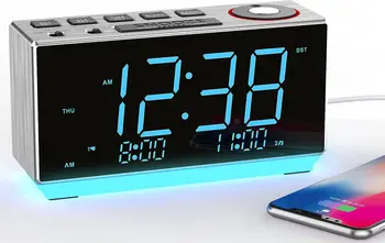 Будильник с FM-радио, Зарядка через USB, 1,8-дюймовый Ледяной Светодиодный дисплей, Ночник, Двойной будильник, Повтор, Регулировка яркости, Прикроватный