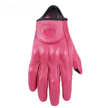 Велосипедное снаряжение Женские мотоциклетные перчатки из кожи в стиле ретро, Розовые электрические велосипедные рукавицы, упражнения на свежем воздухе, чтобы согреться
