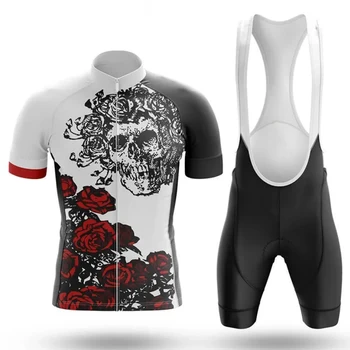 Велосипедный комплект Skull Roses, нагрудник, шорты, Велосипедная майка, велосипедная рубашка, одежда с коротким рукавом, Велосипедный спуск, горный костюм MTB