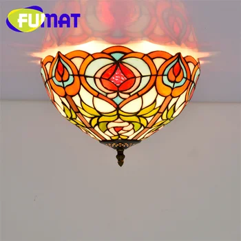 Верхний светильник FUMAT Tiffany 12 дюймов в пасторальном стиле Fairy Peach, украшающий витражное стекло столовой, спальни, прихожей, потолочный светильник