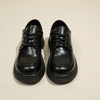 Весенне-осенние новые женские тонкие туфли на низком каблуке Lefu, повседневные тонкие туфли для пригородных поездок в британском стиле w-0s071