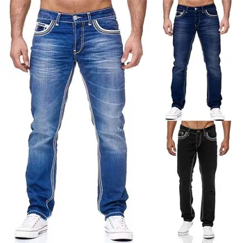 Весенние и осенние джинсы из стираной ткани, Европа и Соединенные Штаты, стрейчевые однотонные джинсы для отдыха, высококачественная модная мужская одежда