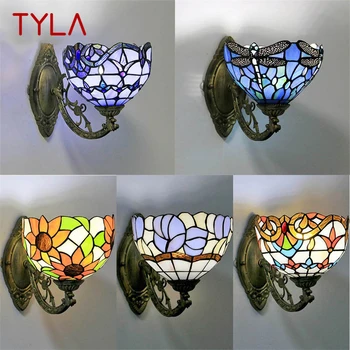 Винтажный настенный светильник TYLA Tiffany LED Креативный Цветной Стеклянный бра для дома, гостиной, спальни, Прикроватного декора