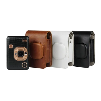 Винтажный чехол из искусственной кожи для фотоаппарата Fujifilm Instax Mini LiPlay, сумка с плечевым ремнем черно-коричневого цвета