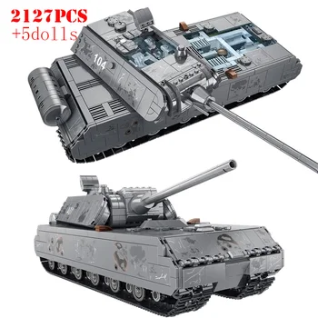 Военный город Panzer VIII Mouse Leopard 2 Строительные блоки немецкого тяжелого танка Армейское оружие Второй мировой войны Фигурки солдат Кирпичи Детские игрушки
