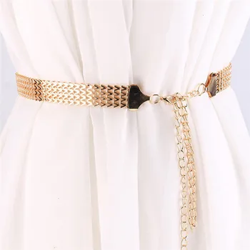 Волнистый металлический пояс-цепочка с золотой пряжкой, пояс для платья-цепочка для тела