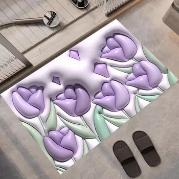 Впитывающий 3D цветочный коврик для ванной комнаты, Быстросохнущий Нескользящий Милый розовый коврик для сушки посуды, резиновый коврик для кухни, суперпоглощающий ковер