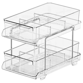 Выдвижной прозрачный контейнер для хранения с перегородками для ванной и кухонного стола