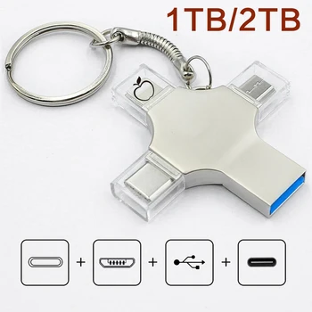 Высокоскоростной USB флэш-накопитель для iPhone iPad Pro Android Pen Drive Type c Otg 1 ТБ 2 ТБ Флешка 4в1 USB3.0 Memory Stick