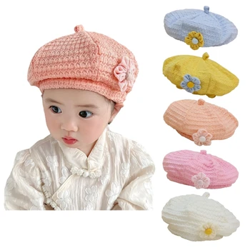 Вязаная шапка для маленьких девочек, мягкая шапочка-берет на весну-лето, детская шапочка-капор, Дышащий Прекрасный головной убор, мягкая шапочка для малышей