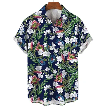 Гавайская мужская рубашка с цветочным принтом для отдыха и пляжа, топ с 3D цветочным принтом, Повседневная рубашка большого размера, Дизайнерская одежда 2023