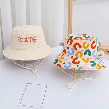 Двусторонняя детская панама с милой буквенной вышивкой для мальчиков и девочек, панама Рыбака, летняя уличная детская солнцезащитная шляпа Gorras