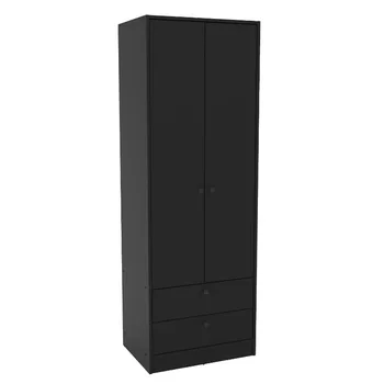 Двухдверный шкаф для спальни Polifurniture Дания с выдвижными ящиками, черный