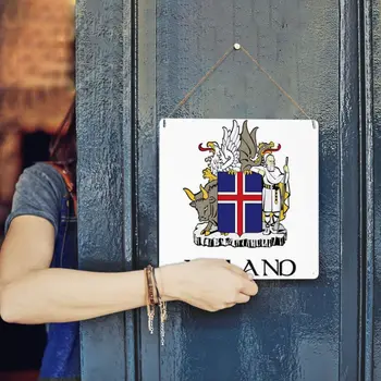 Декор металлической жестяной вывески с гербом Исландии 12x12 дюймов Простота установки Красивая кофейня
