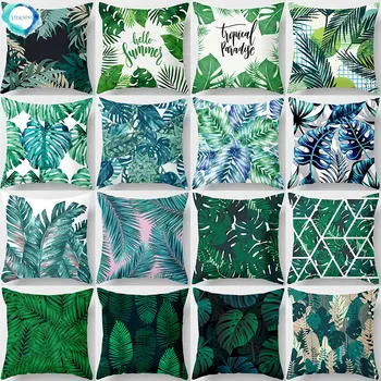 Декоративные подушки с рисунком тропических зеленых растений, наволочка, чехол для подушки из полиэстера, чехол для украшения дивана 40506