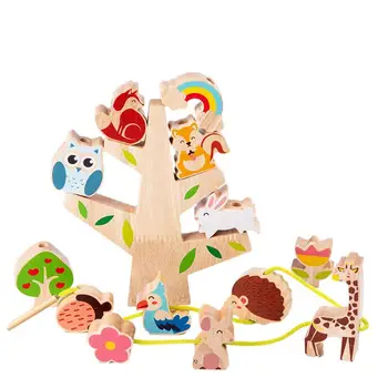 Деревянная игрушка Монтессори, игра в укладку строительных блоков, Нанизывание деревянных бусин, игрушка для раннего развития для детей