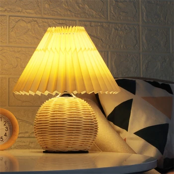 Деревянная настольная лампа Прикроватная тумбочка с питанием от USB, прикроватная лампа теплого света с цилиндрическим абажуром, настольное освещение для спальни