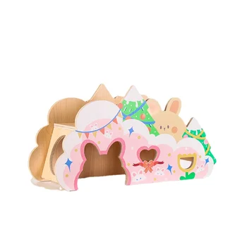 Деревянный домик для хомяков серии Pink Bunny Убежище для хомяков Клетка для мелких животных Принадлежности для ландшафтного дизайна Аксессуары для крыс Мышиное гнездо