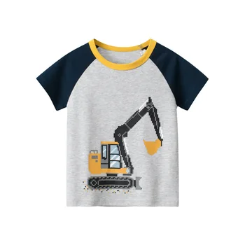 Детская летняя дышащая хлопковая футболка с короткими рукавами, топ с мультяшным принтом 
