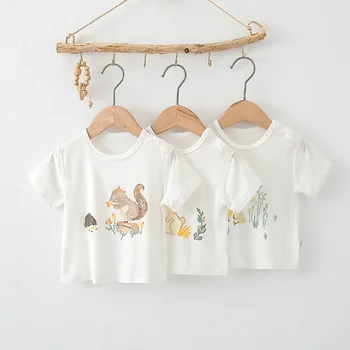 Детская футболка с коротким рукавом, белый милый кролик, Мягкий хлопковый топ для девочек и мальчиков 0-3 лет, детская летняя одежда